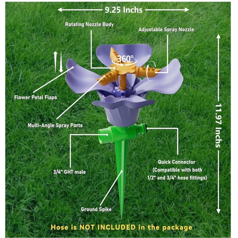 Rotating Flower Garden Sprinkler for Yard Multiple Spray Modes Easy Hose Hook - Picture 3 of 16